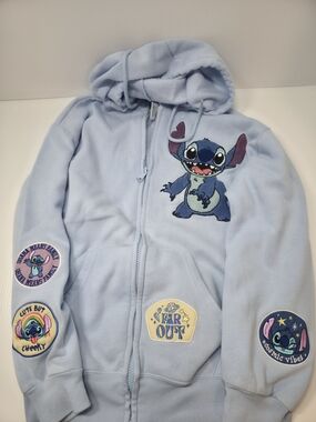 Freeze Light Blue Stitch Patch Zip Hoodie for Kids